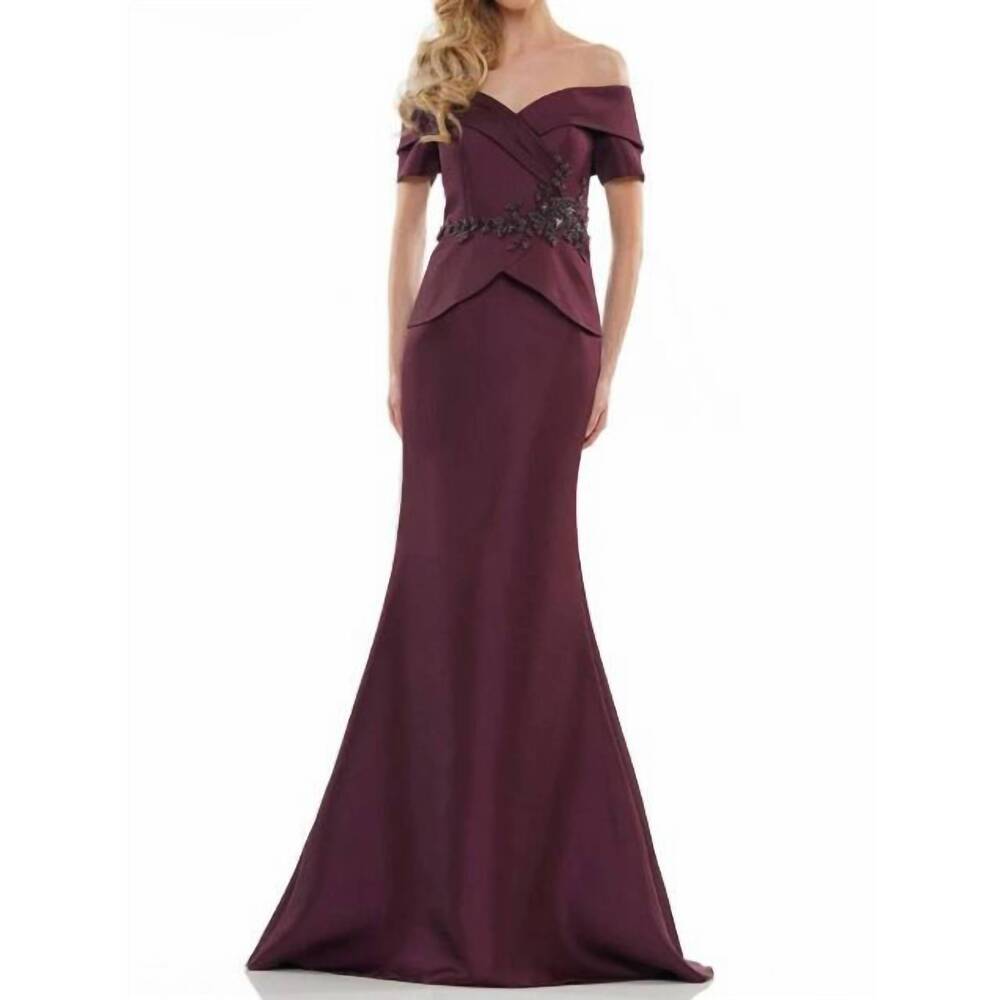 NEW COLORS DRESS beaded waist peplum gown in wine
